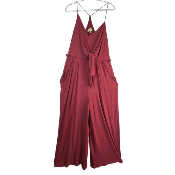 Moulinette Soeurs Burgundy Large Wide-Leg Halter Jumpsuit Pantsuit Boho Casual - Picture 4 of 8